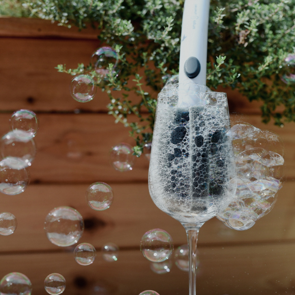 The Wine Brush dispenses soap