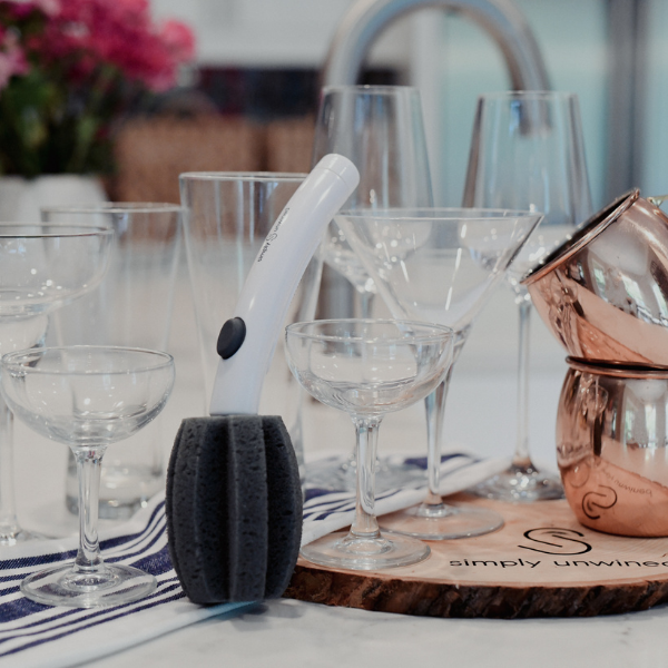 The Wine Brush can clean a variety of glassware